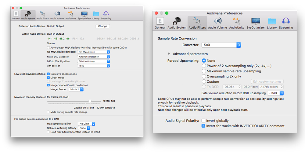 vox-vs-audirvana-settings